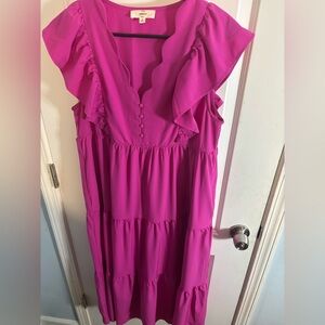Entro Pink Flutter Sleeve Tiered Sundress